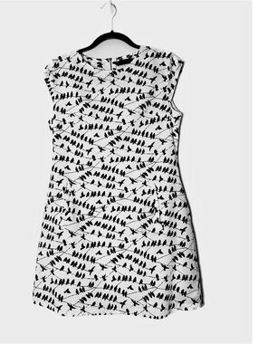 SM Wardrobe Bird Print Dress White Navy Shift Birds on a Wire SZ XL